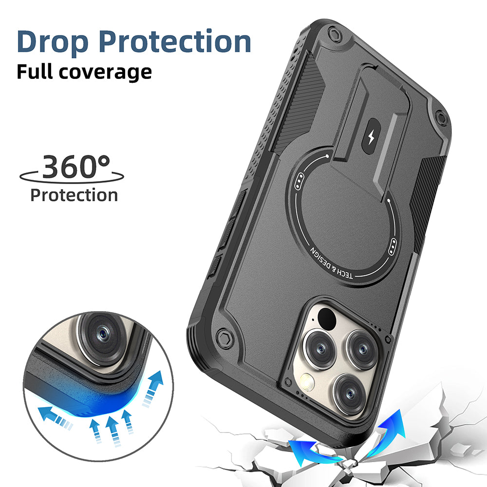 Deluxe Armor Stealth Bracket iPhone Case – Magnetic Super Fall Proof, Hard Shell with Lanyard, Protection for iPhone Models