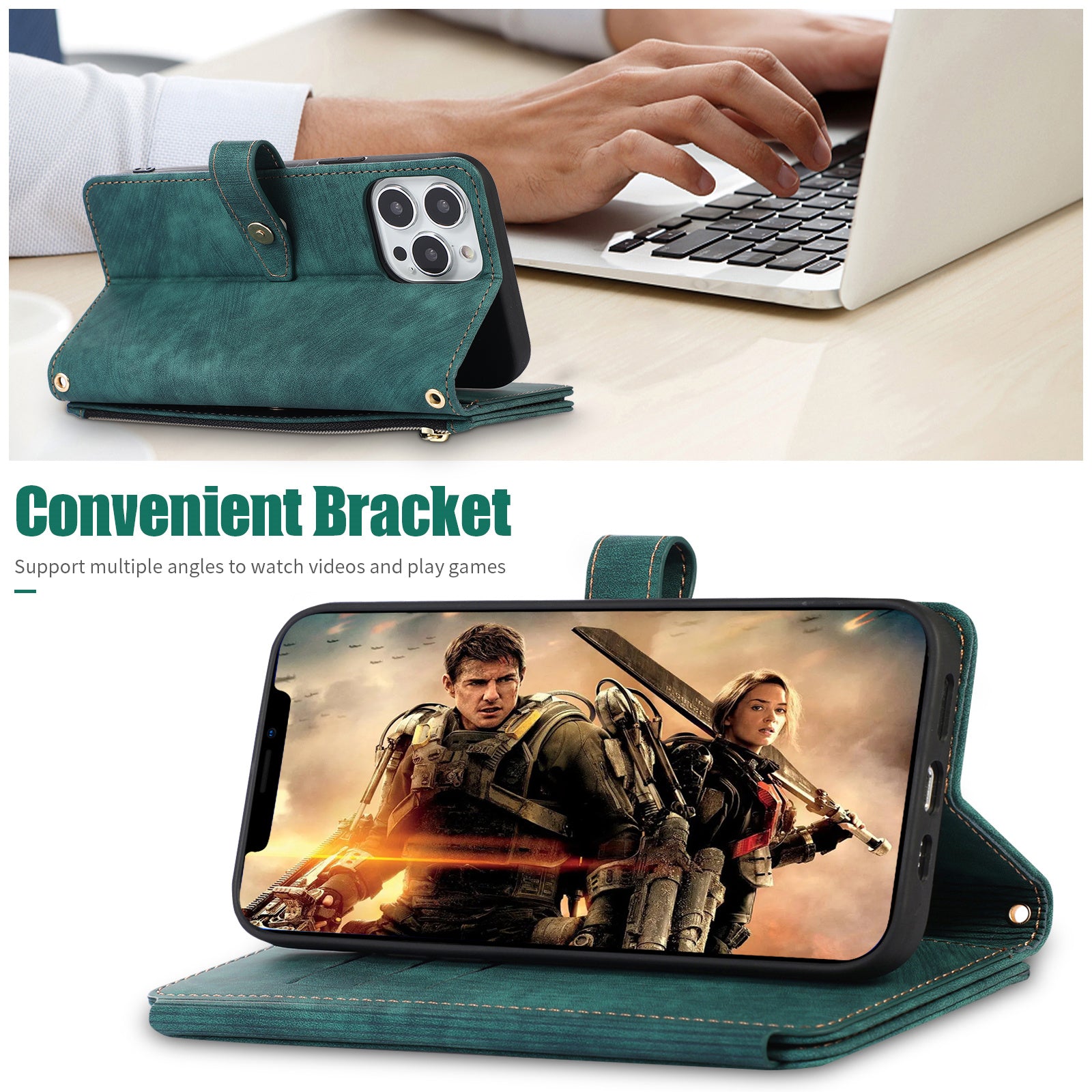 Luxury Crossbody Zipper Wallet iPhone Case – Leather Card Holder, Lanyard Strap, Closure Hands-Free Convenience for iPhone