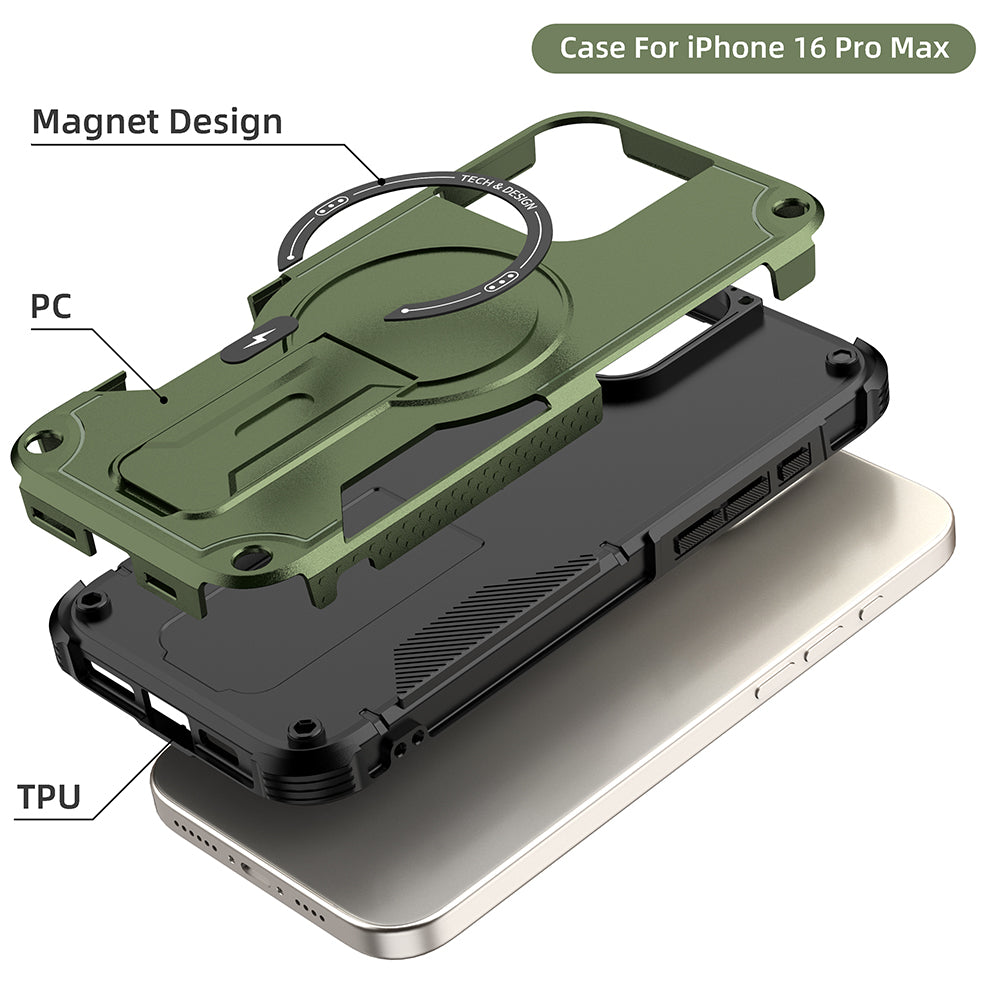 Deluxe Armor Stealth Bracket iPhone Case – Magnetic Super Fall Proof, Hard Shell with Lanyard, Protection for iPhone Models