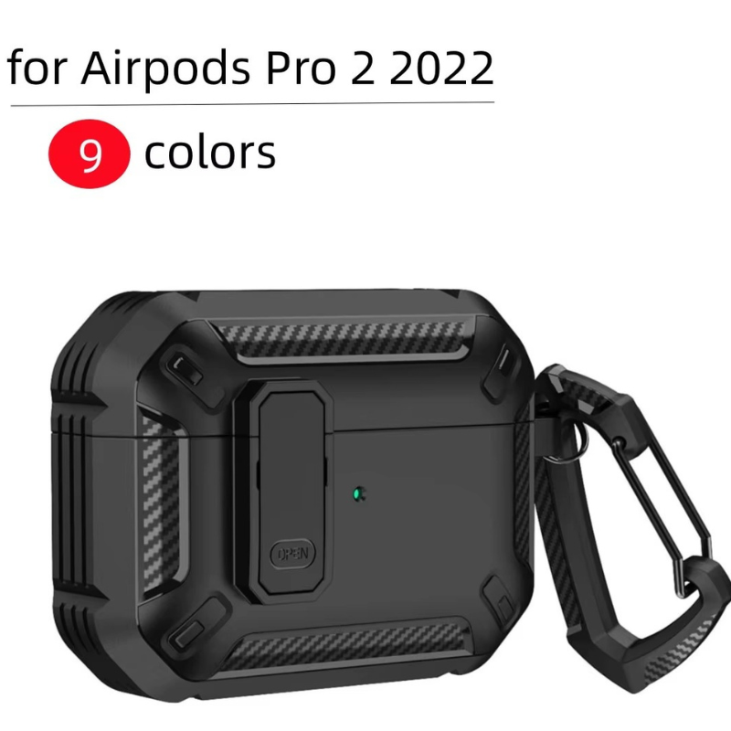 Premium Carbon Fiber AirPods Case Cover – Shockproof TPU Hard Shell with Secure Lock, Keychain, Wireless Charging Compatible for AirPods Pro 2, 3, 2, 1 & 4