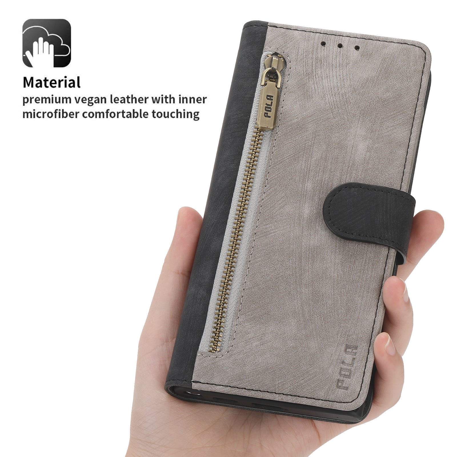 RFID Blocking Leather Wallet iPhone Case – Zipper Flip Cover, Card Slot Holder, Magnetic Stand, Shockproof Protection, Premium Design for iPhone
