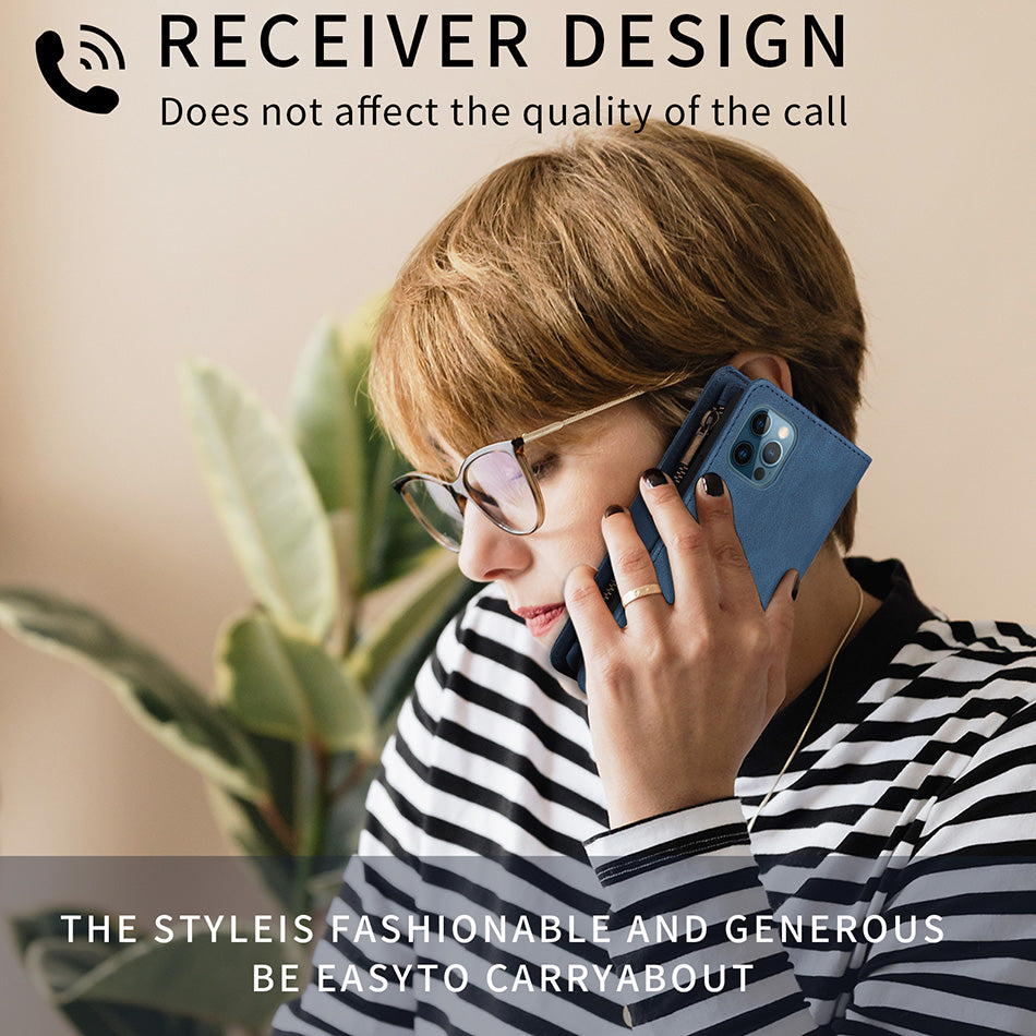 Premium Retro Flip Leather iPhone Case – Zipper Wallet, Multi-Card Slots, Necklace Lanyard, Magnetic Closure, Shockproof Protection for iPhone