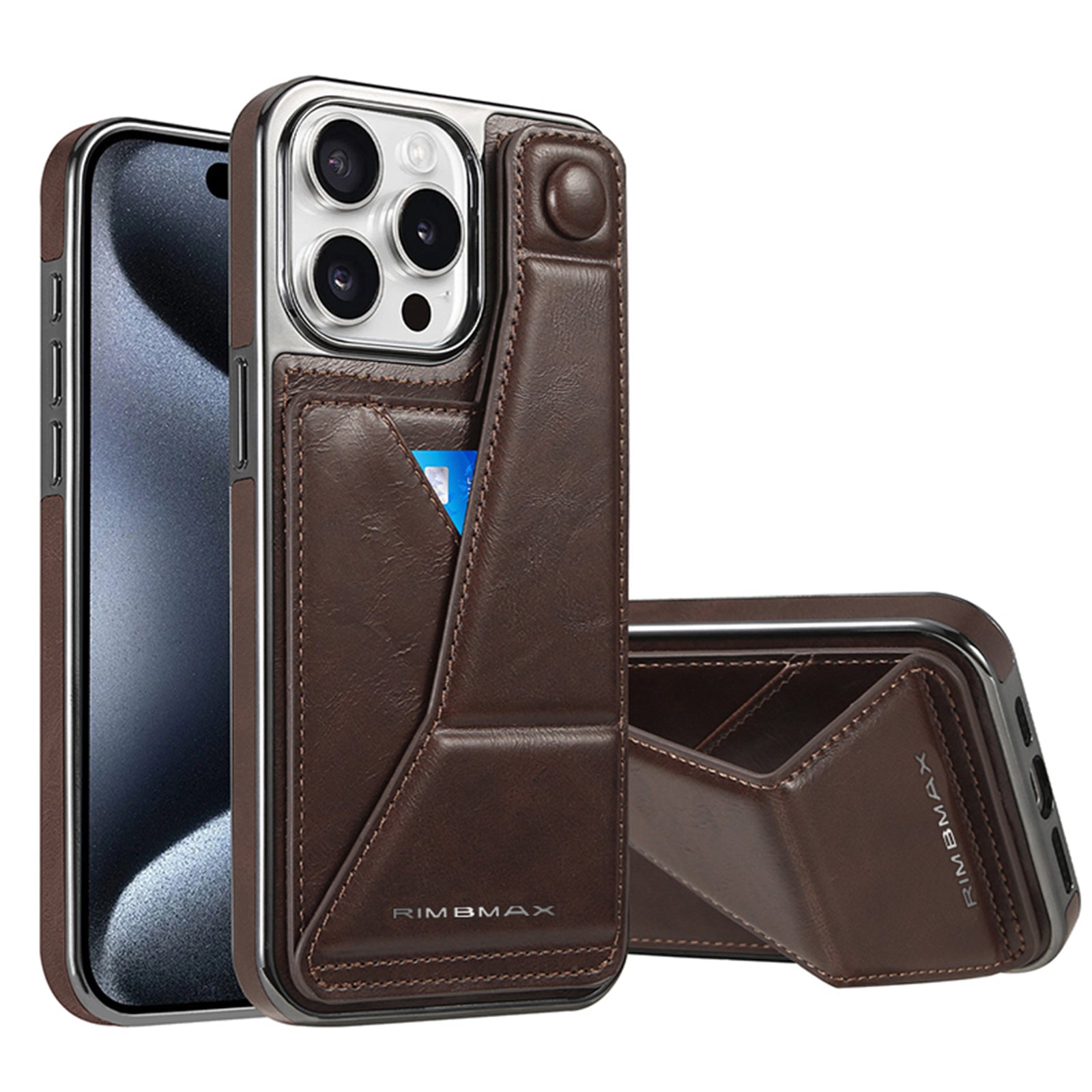 Luxury Electroplated Leather iPhone Case – Stand Card Holder, Premium Anti-Fall Protection, Stylish Design, and Durable Cover for Ultimate Convenience