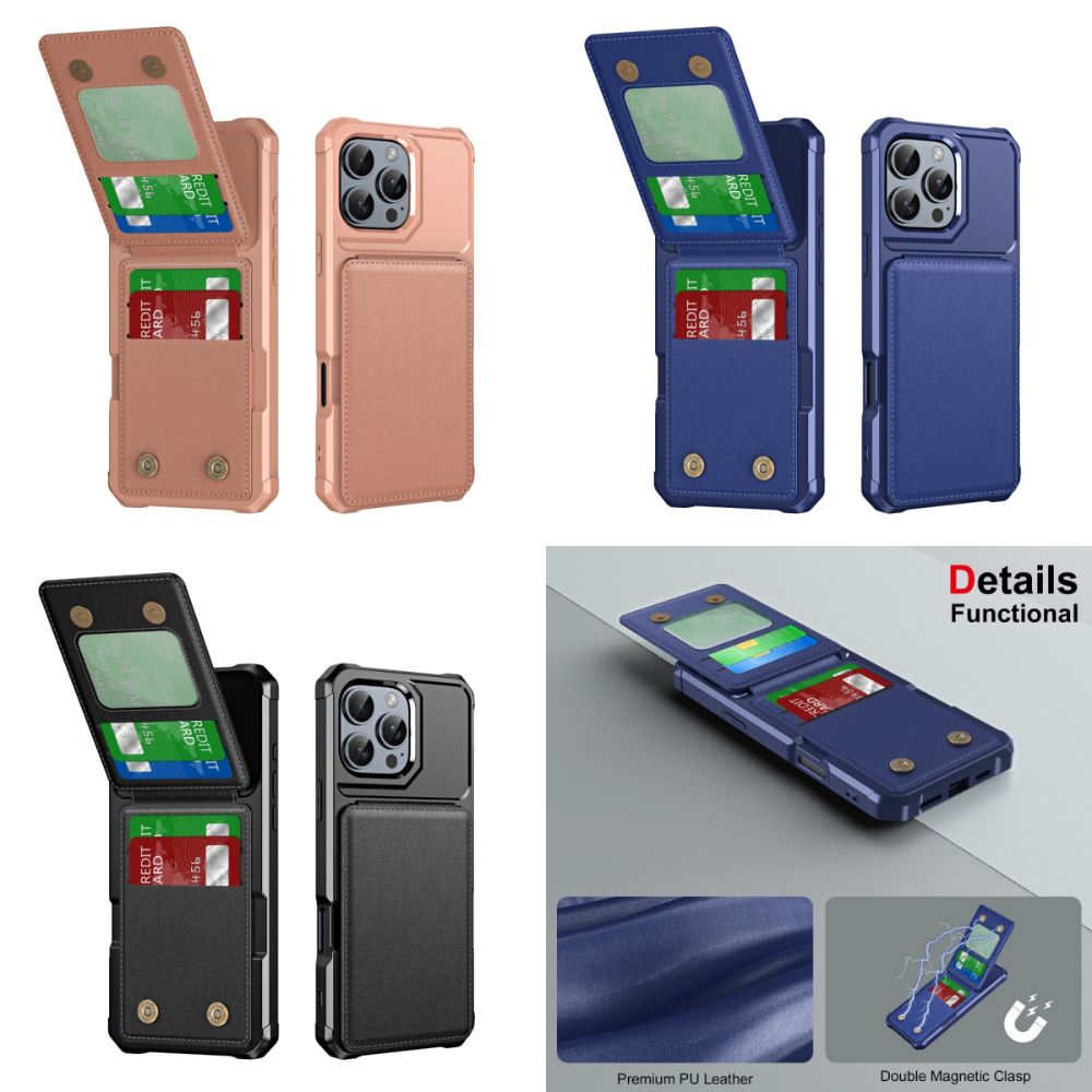 Premium Vertical Card Slot Wallet iPhone Case – Anti-Fall Stand Bracket, Stylish & Durable Protection | Case for iPhone