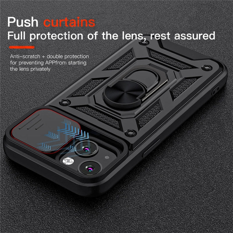 Shockproof Armor iPhone Case – Slide Camera Lens Protection, Rugged Full-Body Cover for iPhone Models