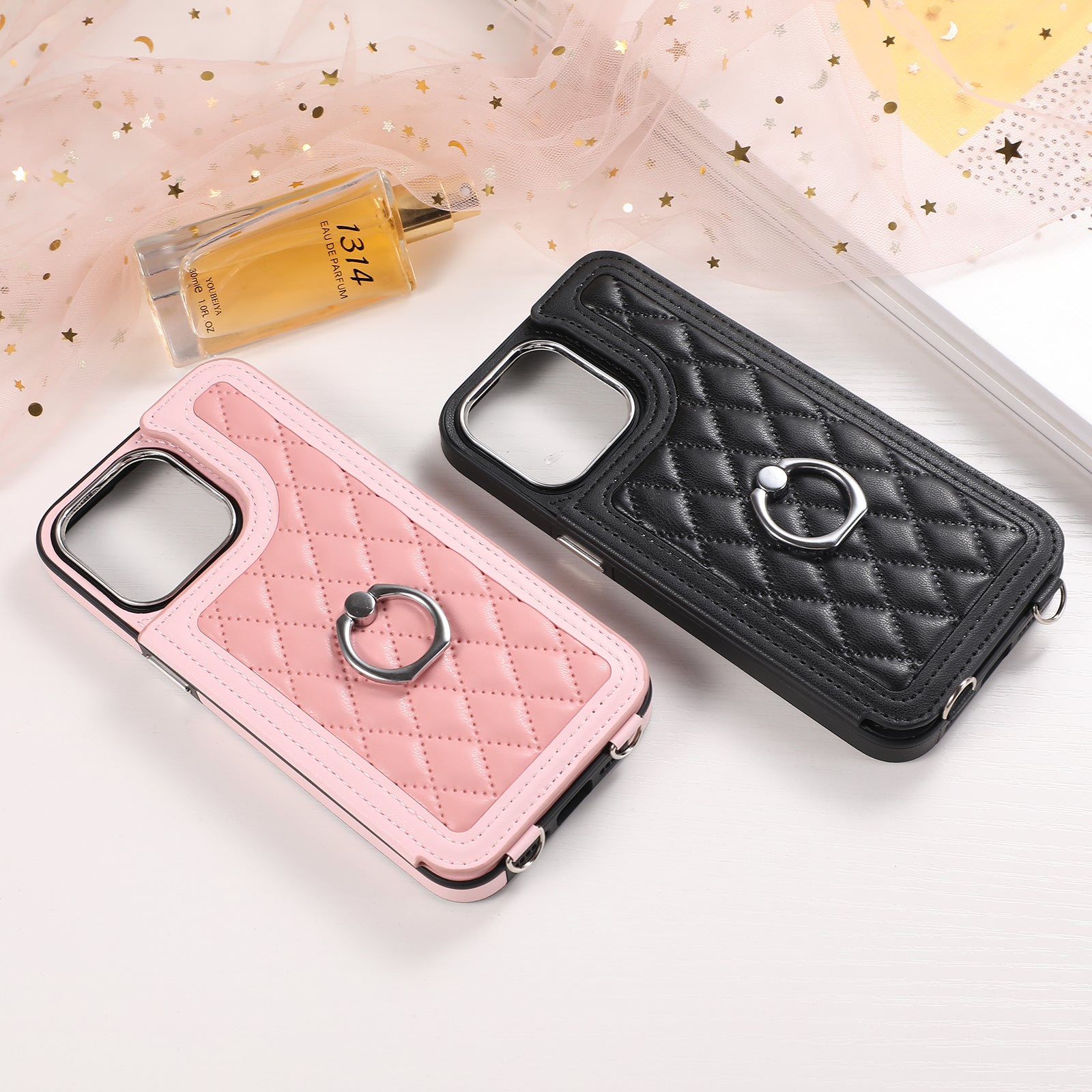 Luxury Crossbody RFID Leather Wallet iPhone Case – Card Slot, Ring Holder, Double Buckle, Lanyard Bag Cover, Magnetic Closure