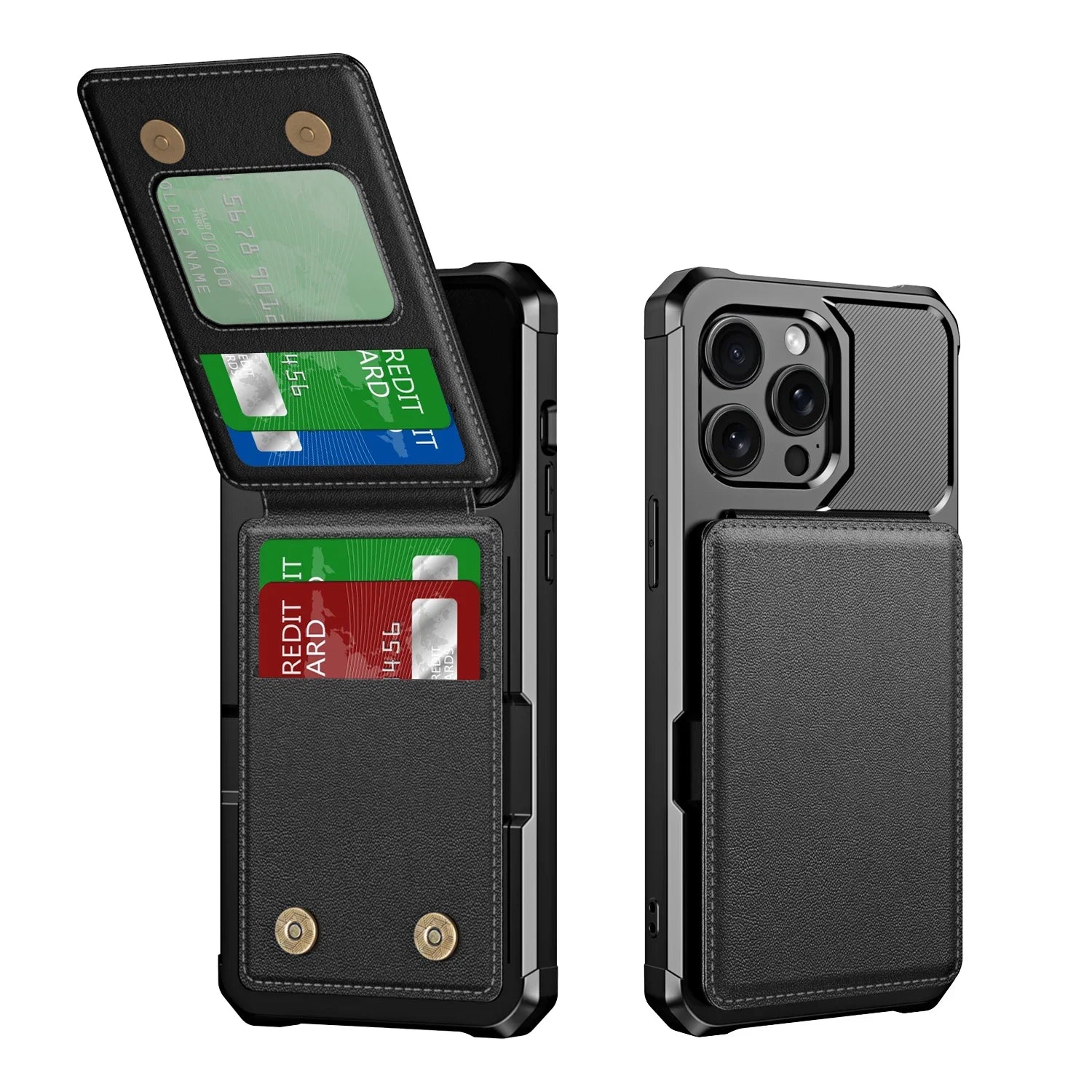 Premium Vertical Card Slot Wallet iPhone Case – Anti-Fall Stand Bracket, Stylish & Durable Protection | Case for iPhone