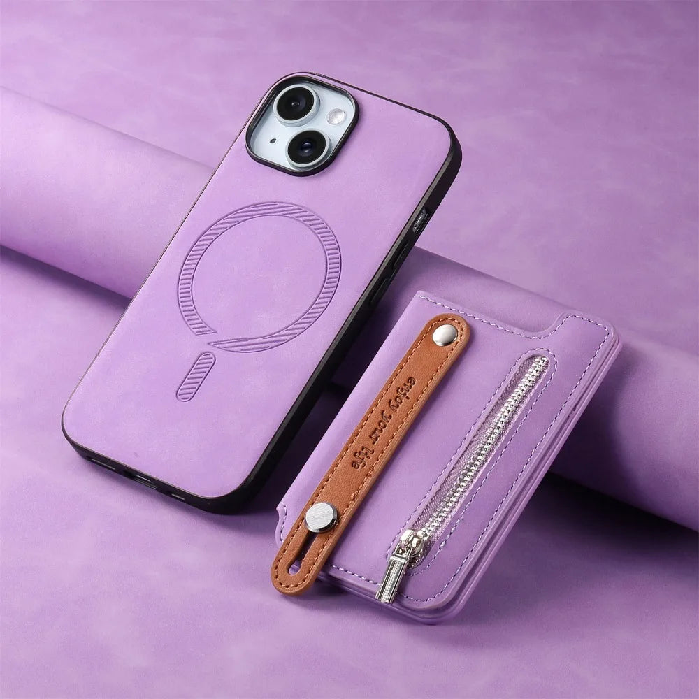 Luxury Detachable Zipper Wallet iPhone Case – Magnetic Flip Cover with Card Slots, and Protection for Ultimate Convenience