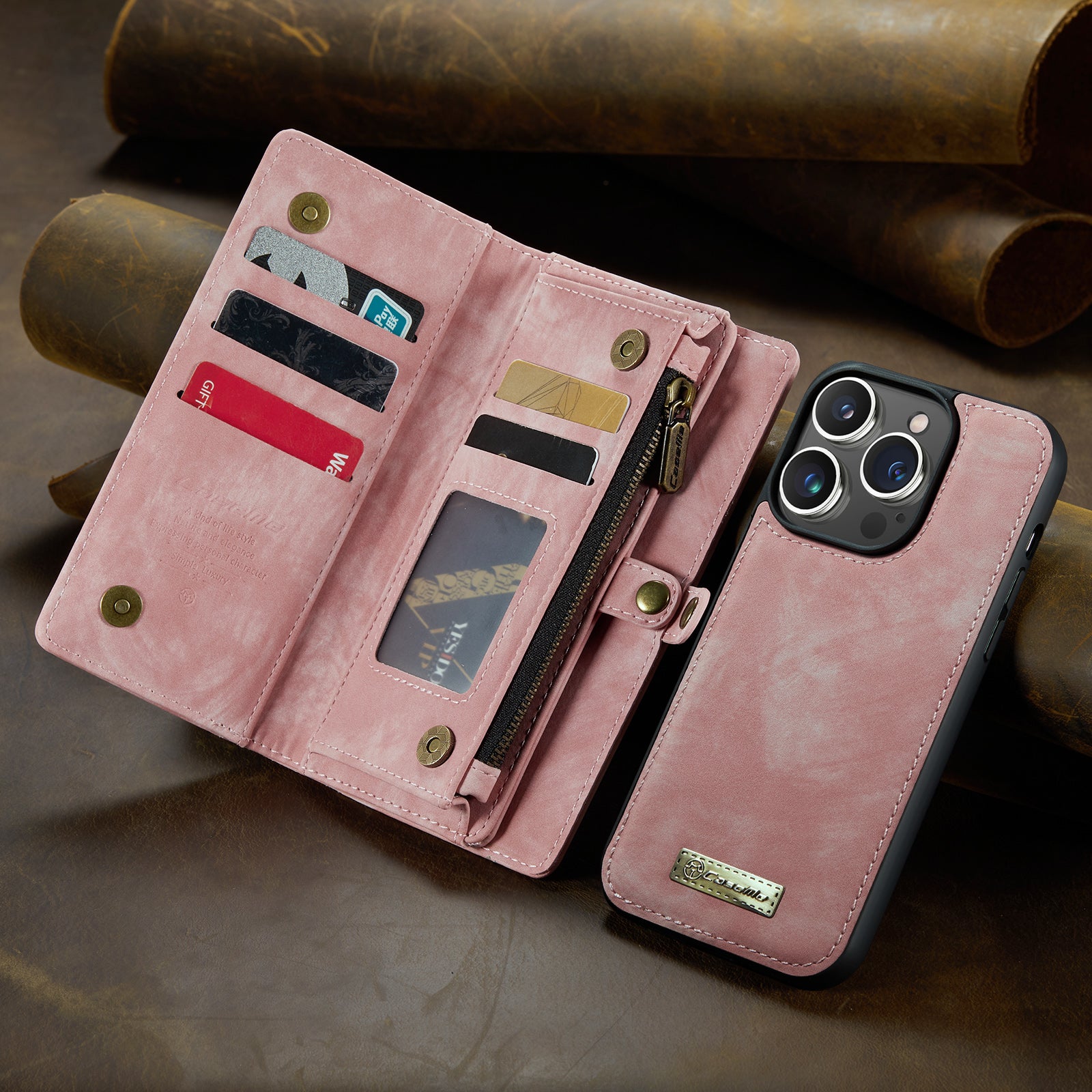 Luxury Detachable Leather Wallet iPhone Case – Multi-Function Zipper Flip Cover, Card Holder, Shockproof Protection, Magnetic Closure for iPhone