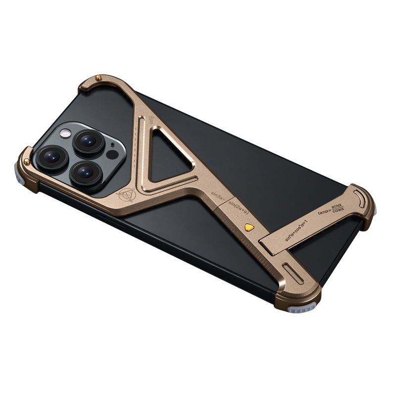 Luxury Geometric Metal iPhone Case – Aluminum Alloy Shockproof Cover with Stand for iPhone Models Stylish and Durable Design