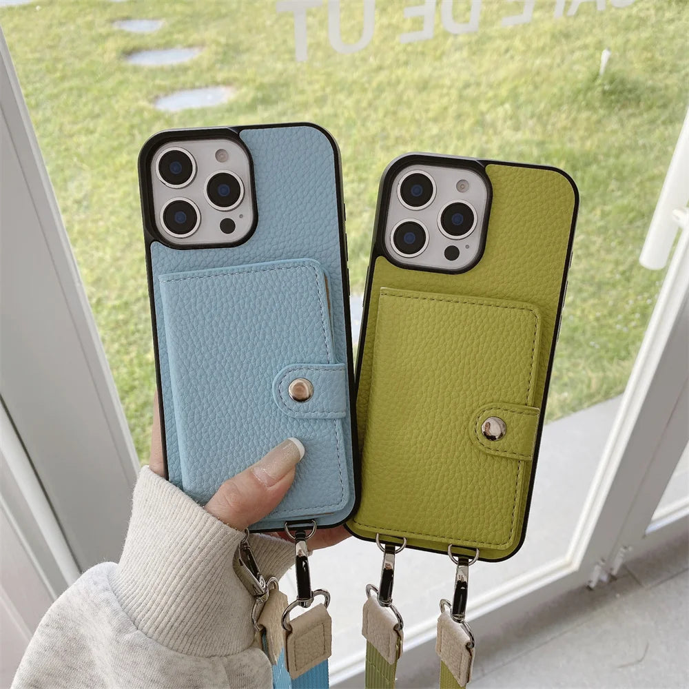 Luxury Crossbody Wallet iPhone Case – Card Slot, Coin Purse, Leather Lanyard, Protective & Stylish Cover | Case for iPhone