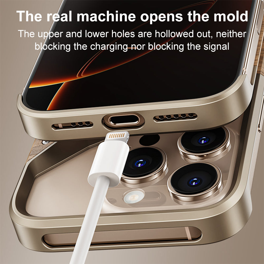 Irregular Metal Frame iPhone Case – Aluminum Alloy and Solid Wood Shockproof Frameless Cover for iPhone Models Design