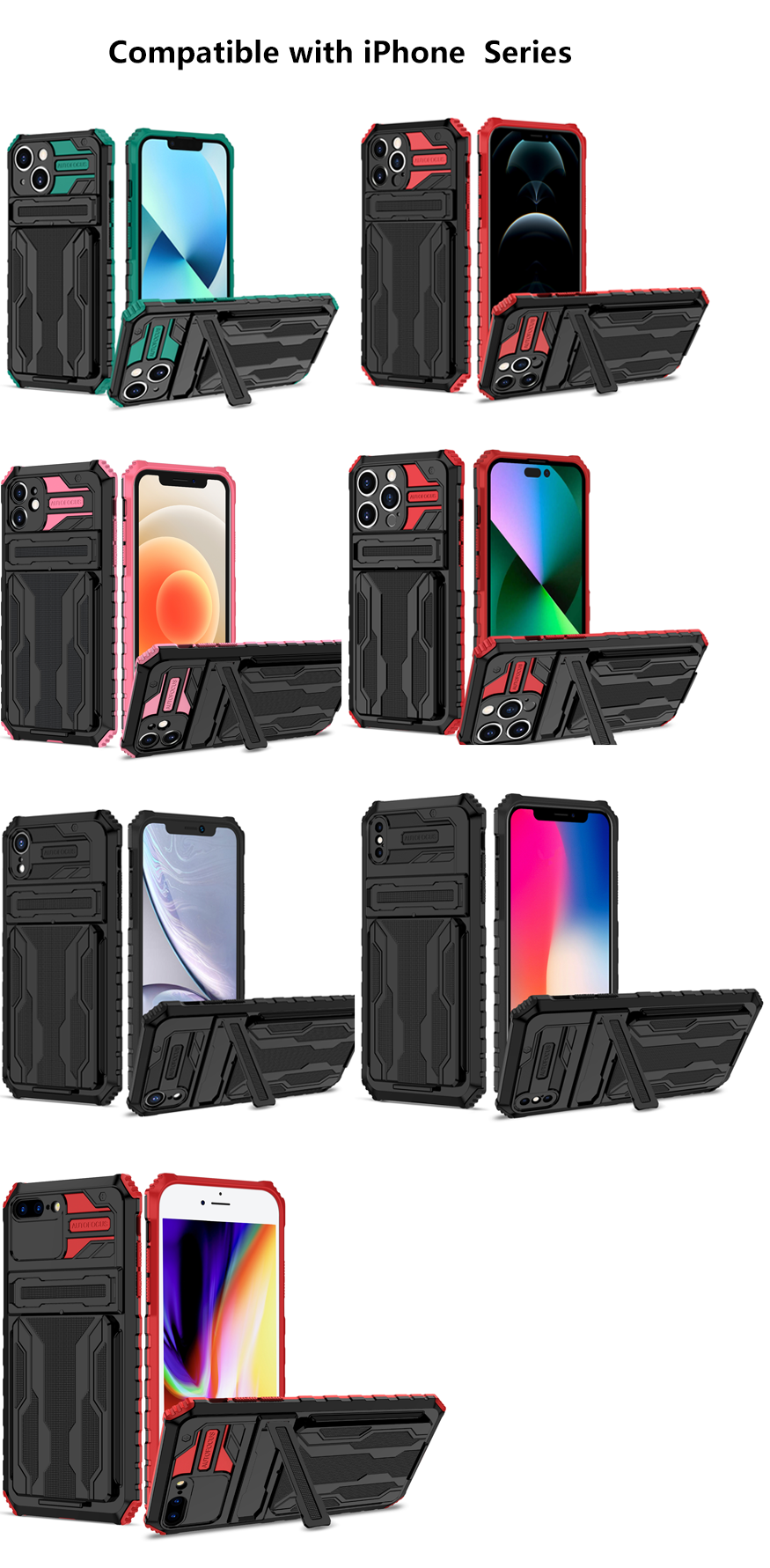 Shockproof Card Holder iPhone Case – Kickstand, Camera Protection, Durable Cover for iPhone Models