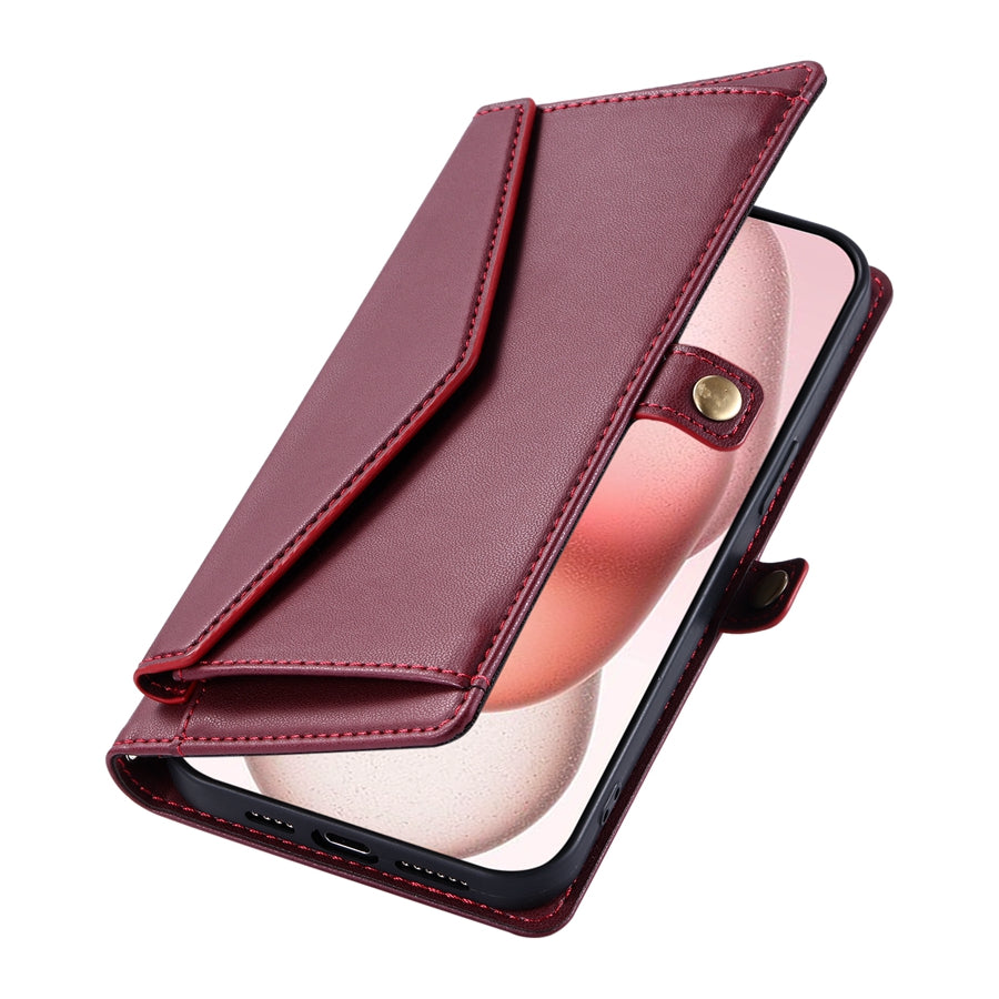 Luxury Dual-Layer Wallet iPhone Case – Flip Leather Cover with Card Slots, Photo Frame, 2 Lanyards, Shockproof Protection, and Stand Feature for iPhone