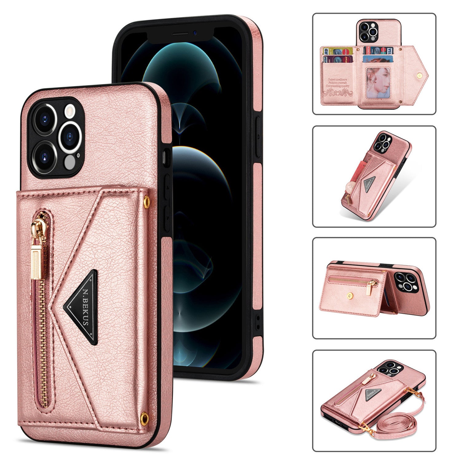 Zipper Wallet Crossbody Leather iPhone Case – Card Holder, Lanyard Strap, Secure Storage Stylish Protection for iPhone Models