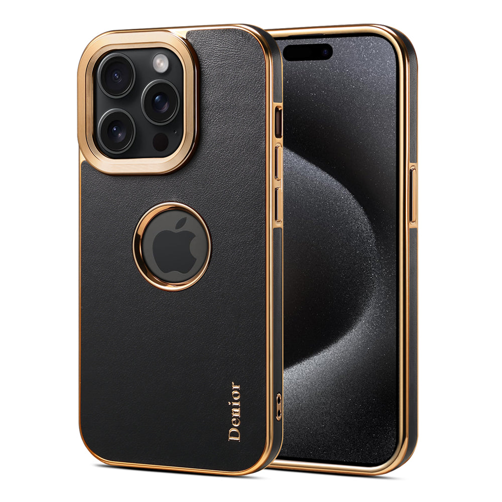 Luxury Business Cowhide Leather iPhone Case – Plating Shockproof Cover for iPhone Models, Sleek and Durable Design