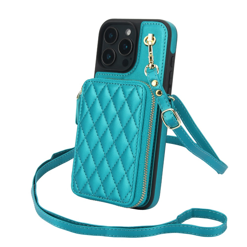Luxury Crossbody Lanyard iPhone Case – Zipper Wallet Leather Cover with Card Holder, and Full Protection for iPhone Models