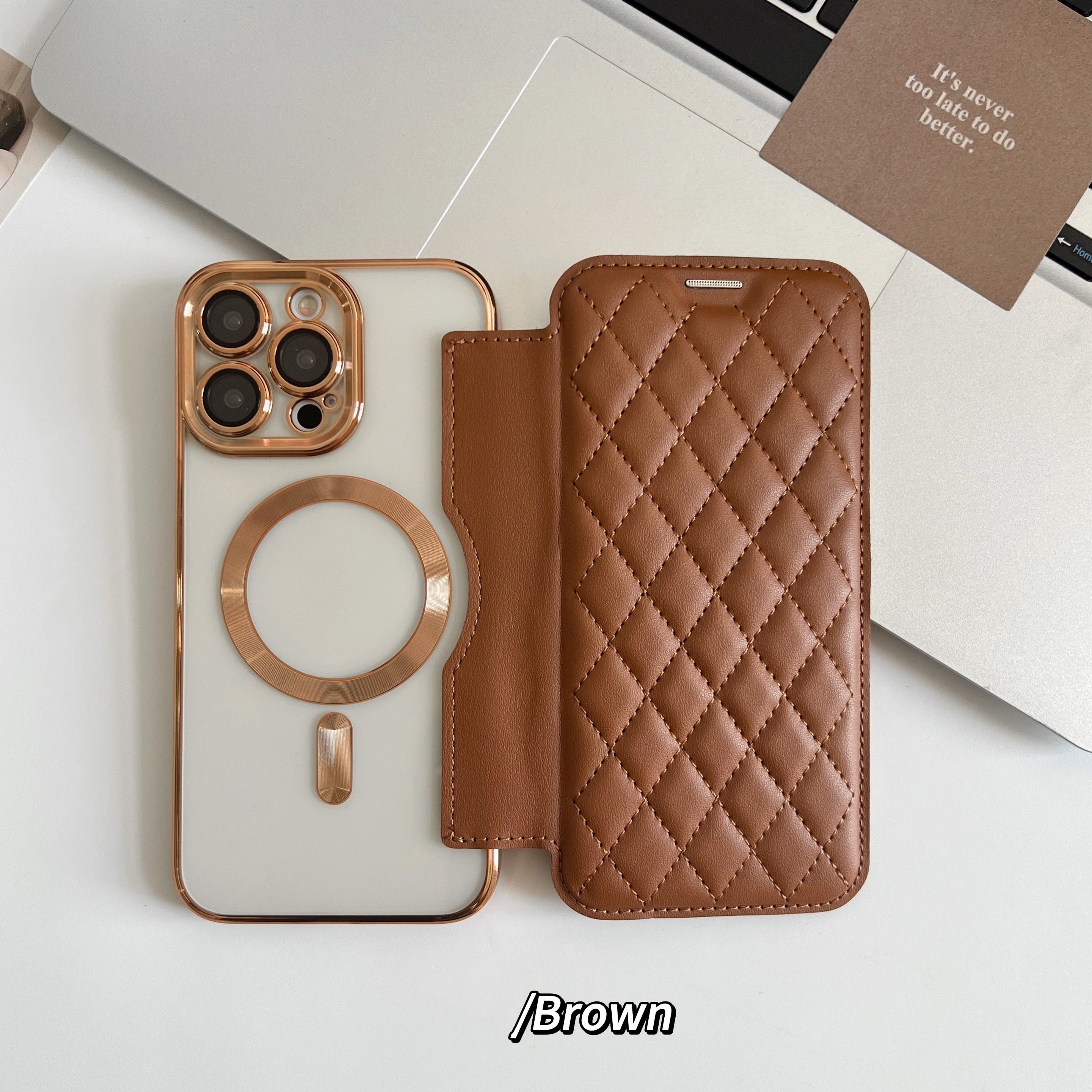 Luxury MagSafe Wallet iPhone Case – Grid Leather Flip Cover, Magnetic Card Holder, Shockproof Protection, Wireless Charging Compatible, Premium Design for iPhone Models