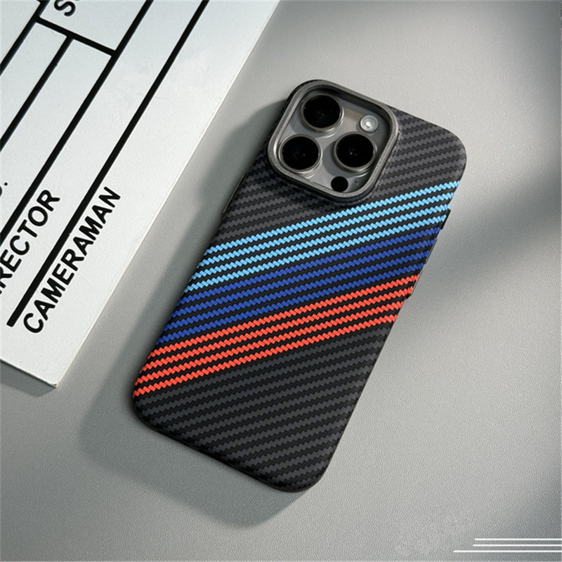 Hit Color Carbon Fiber Texture MagSafe iPhone Case – Wireless Charging Hard PC Cover with Relief Design for iPhone Models