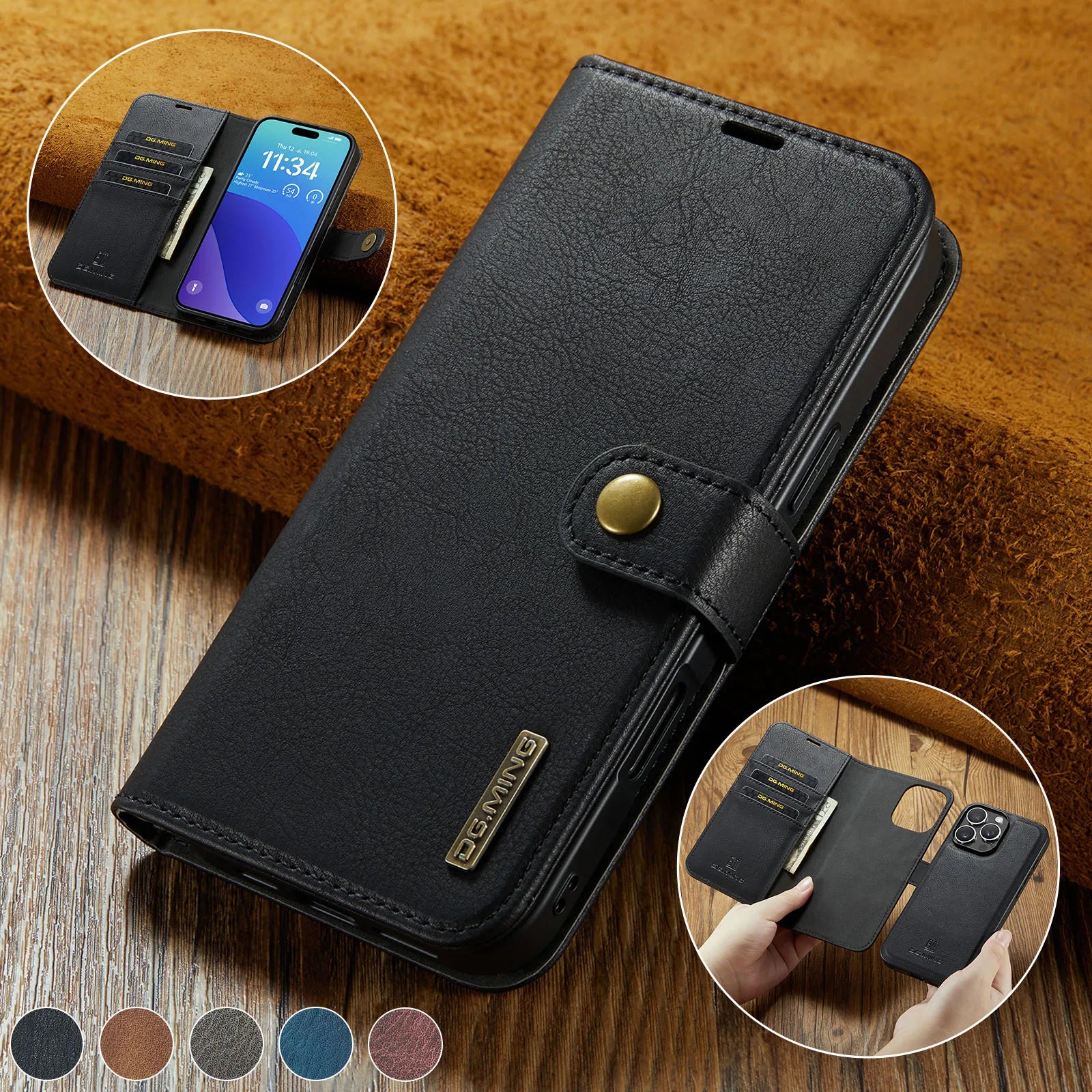 Premium Detachable Magnetic Leather Wallet iPhone Case – Card Holder, and Stylish Flip Cover for Secure and Convenient Use