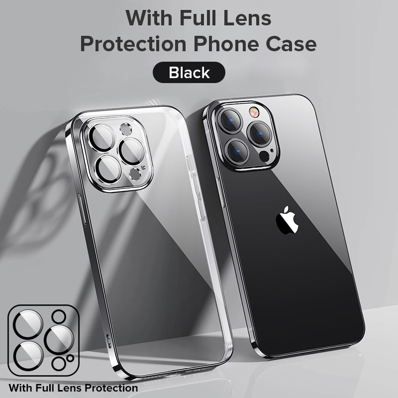High-Quality Plating Transparent iPhone Case - Soft Silicone Shockproof Cover with Lens Protector Case for iPhone