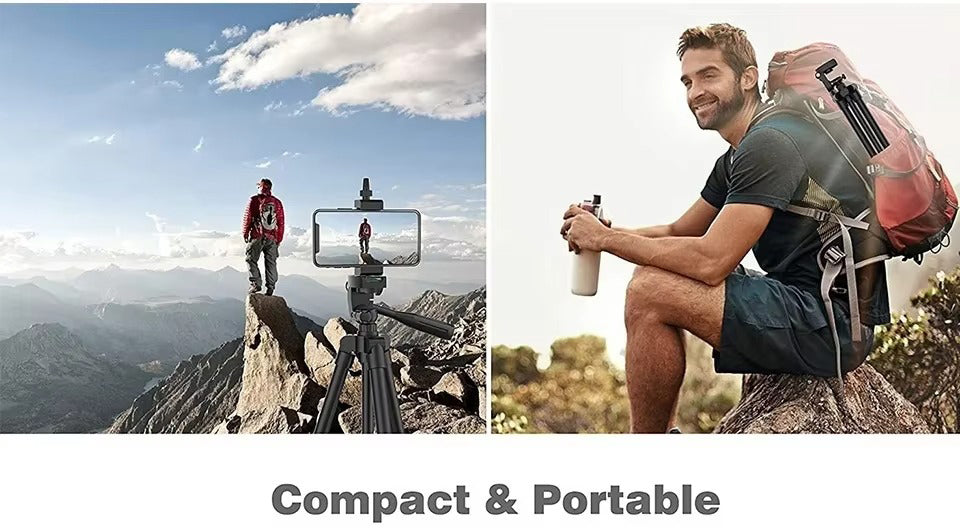 Premium, 55" Aluminum Phone Tripod Stand – 140cm Height, Quick Release Plates, Adjustable Pan Head Mount for Travel