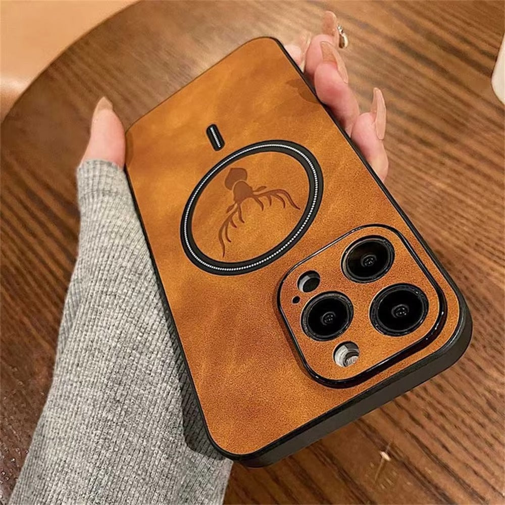 Luxury PU Leather MagSafe iPhone Case – Deer Embossed Design, Stylish & Durable Full Protection Cover | Case for iPhone
