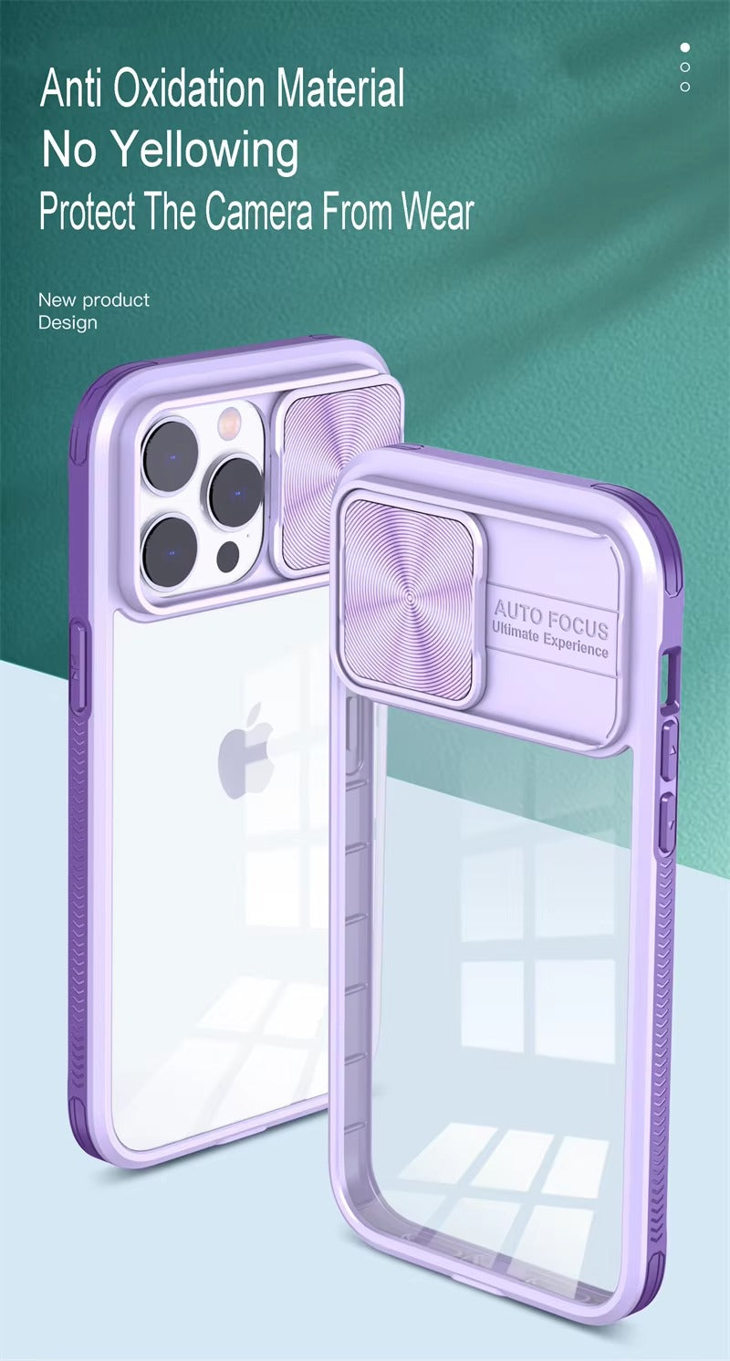 High Quality Apple iPhone Case MagSafe Compatible, Camera Lens & Screen Protection, Cover with Slide Lens & Clear PC Bumper