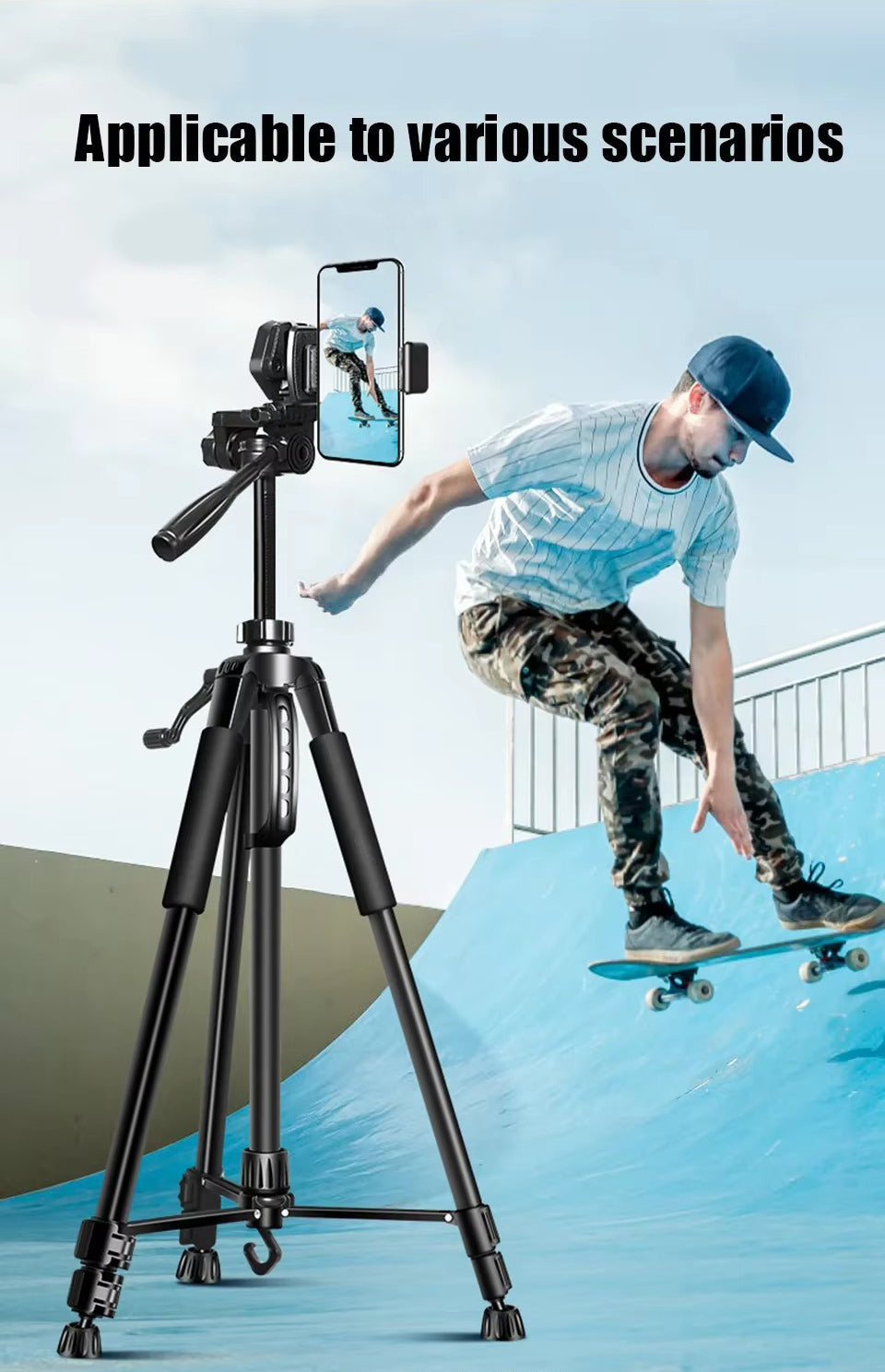 Premium, 55" Aluminum Phone Tripod Stand – 140cm Height, Quick Release Plates, Adjustable Pan Head Mount for Travel