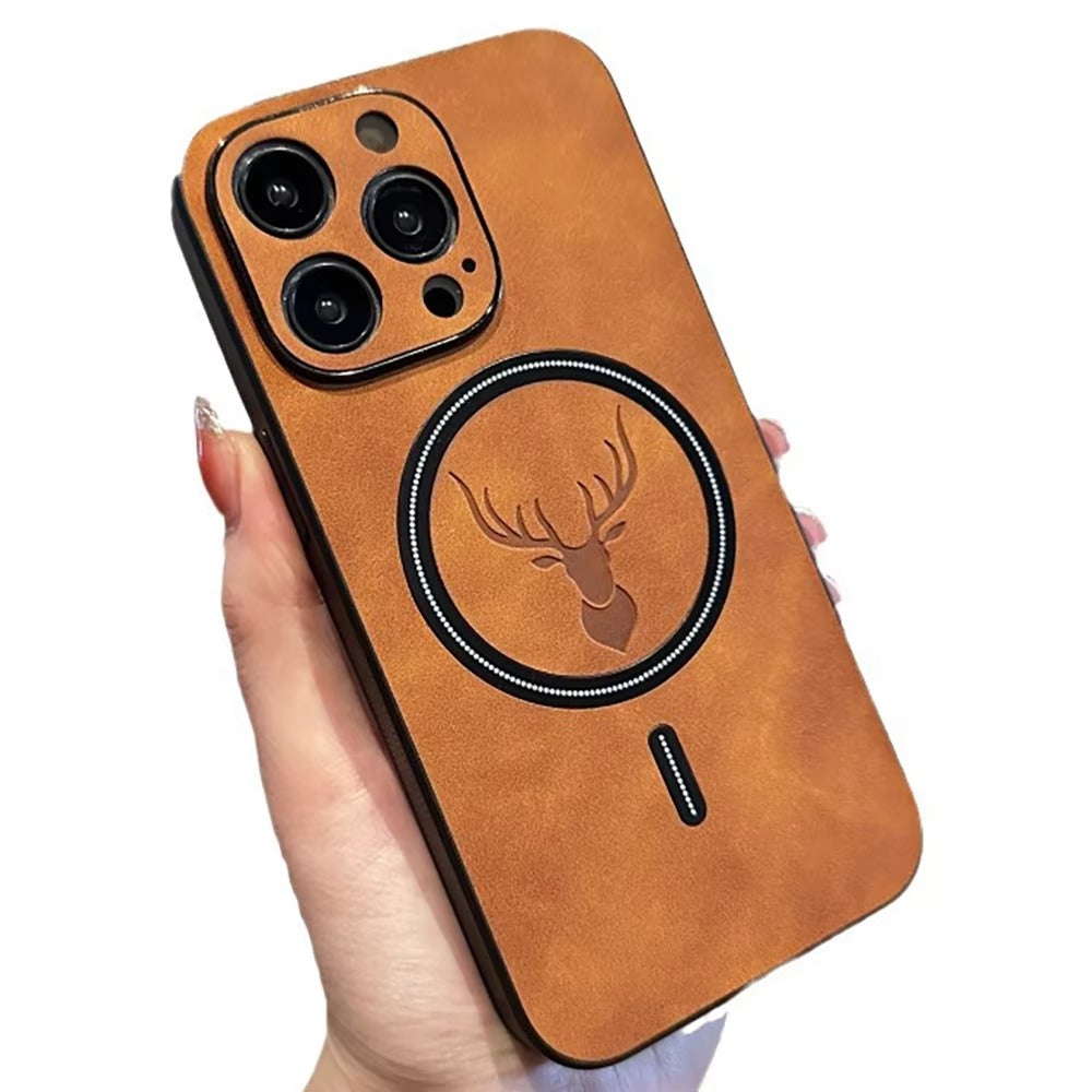 Luxury PU Leather MagSafe iPhone Case – Deer Embossed Design, Stylish & Durable Full Protection Cover | Case for iPhone