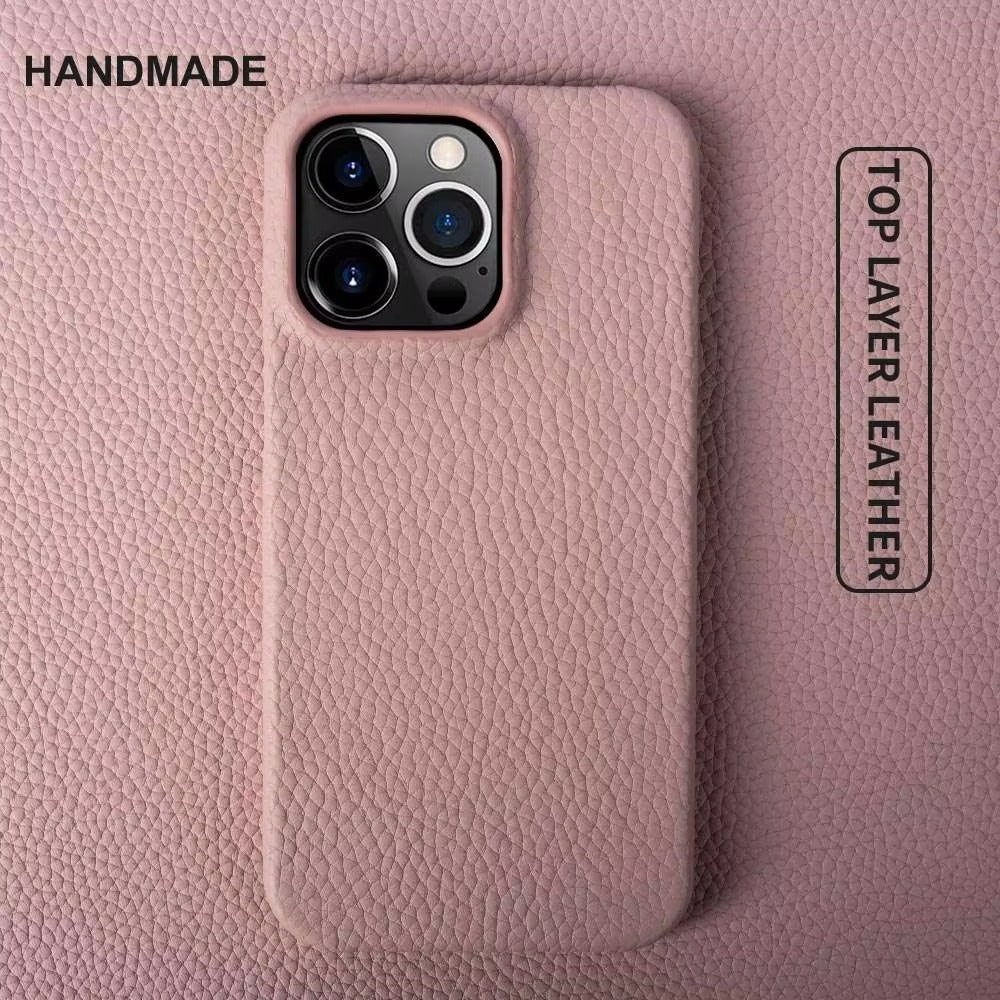 Luxury Natural Cowhide Leather MagSafe iPhone Case – Lychee Texture, Durable & Stylish Phone Back Cover | Case for iPhone