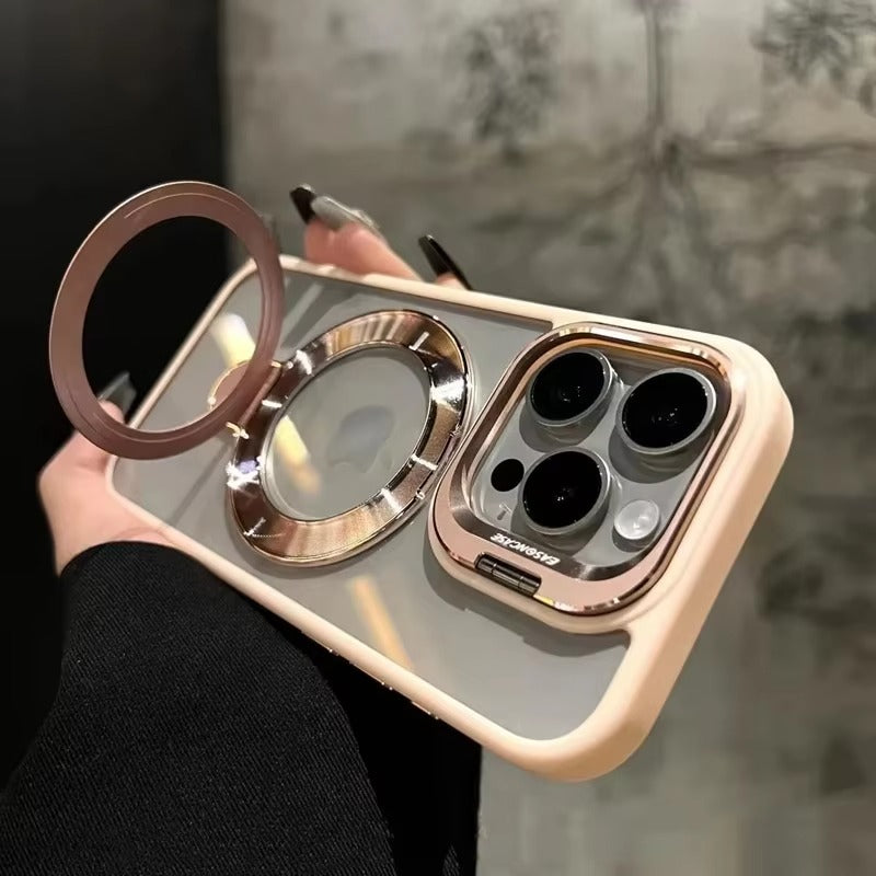 Luxury Apple iPhone Case MagSafe Compatible, Camera Lens & Screen Protection, Cover with Transparent Kickstand Bumper