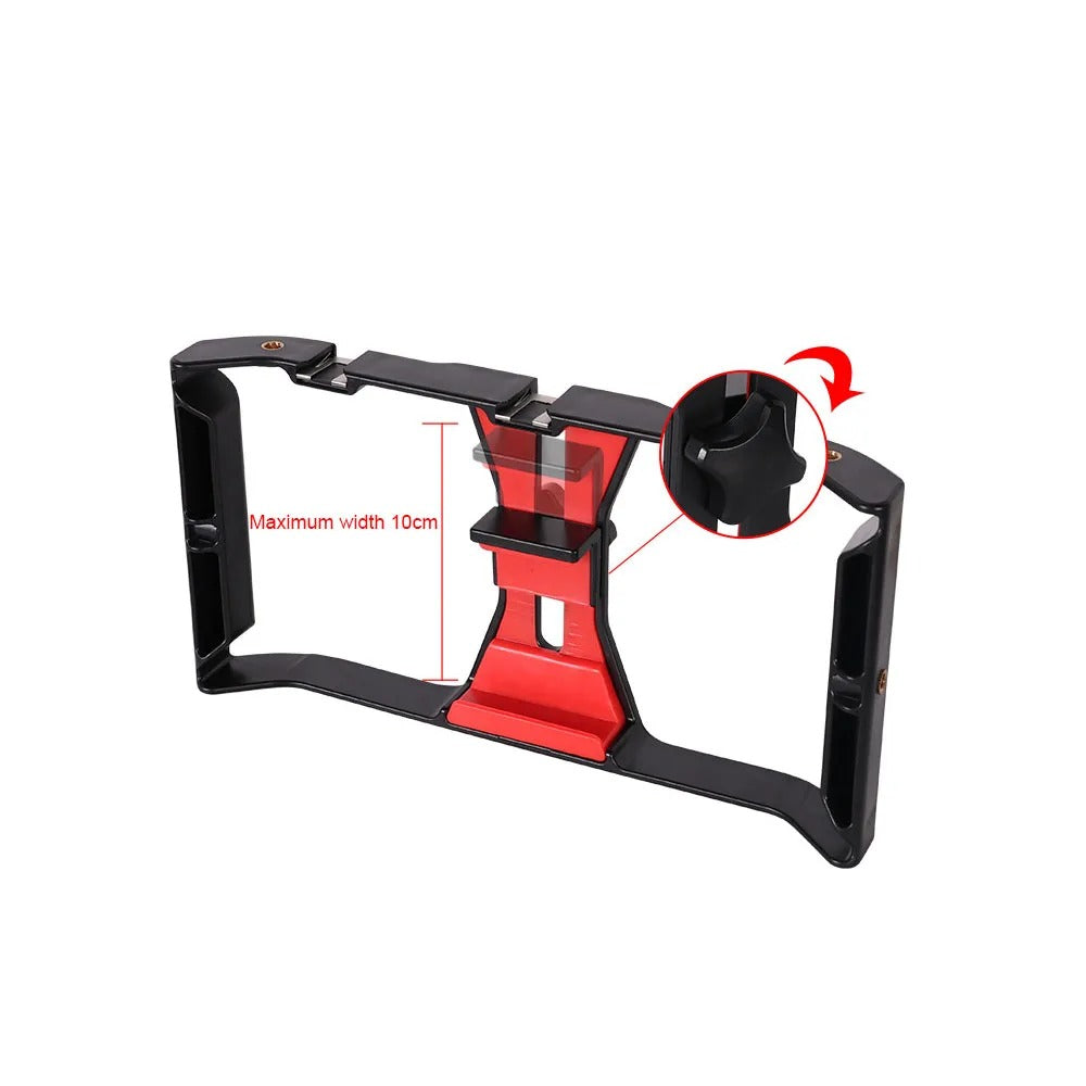 Robust Smartphone Video Rig Stabilizer with Dual Handgrips – Universal Handheld Phone Cage for YouTube, Live Streaming, Vlogging, LED & Mic Mount