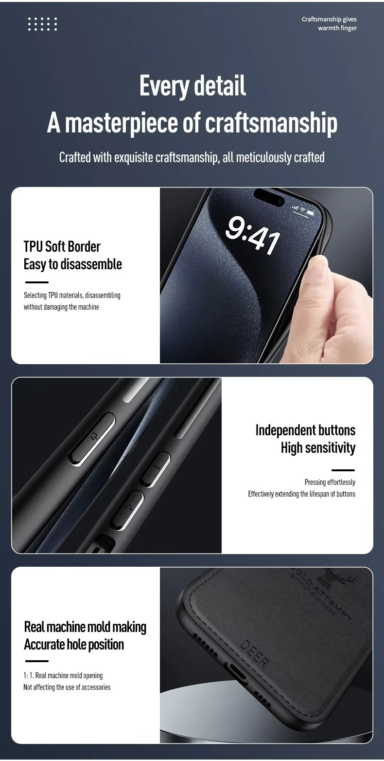 Luxury Cloth Leather Texture iPhone Case – Deer Head Pattern, Shockproof, Stylish Design for Daily Use | Case for iPhone