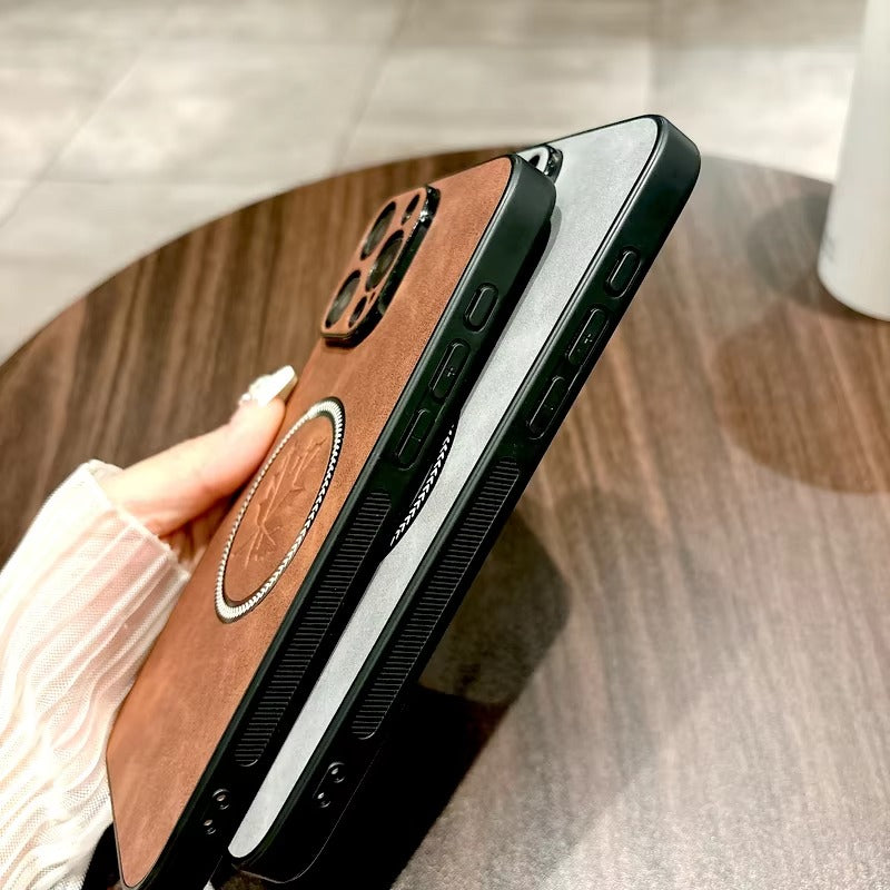 Premium Retro Leather Maple Leaf iPhone Case – MagSafe Charging, Stylish & Durable Full Protection Cover | Case for iPhone