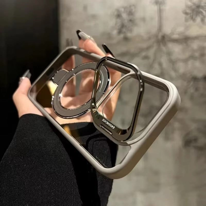 Luxury Apple iPhone Case MagSafe Compatible, Camera Lens & Screen Protection, Cover with Transparent Kickstand Bumper