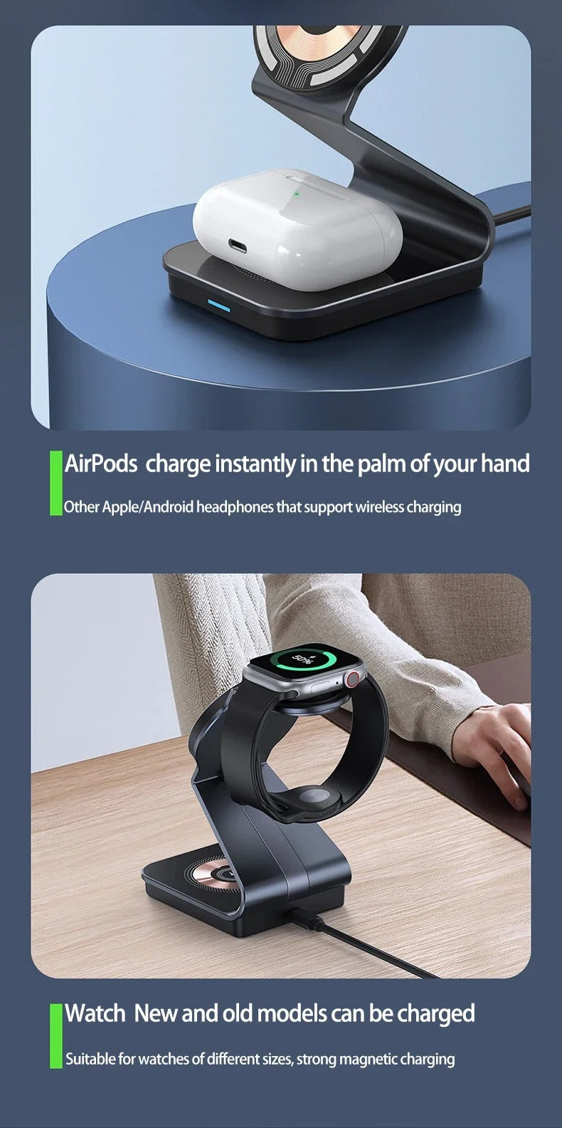 Luxury 3 in 1 Magnetic Wireless Charger Stand – Transparent Fast Charging Dock for iPhone, Apple Watch, AirPods with Aluminum Alloy Design, 15W Output