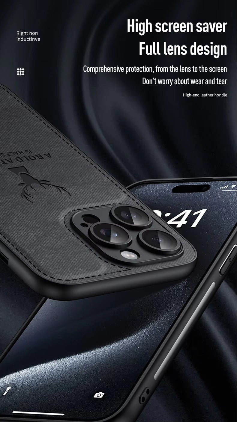 Luxury Cloth Leather Texture iPhone Case – Deer Head Pattern, Shockproof, Stylish Design for Daily Use | Case for iPhone