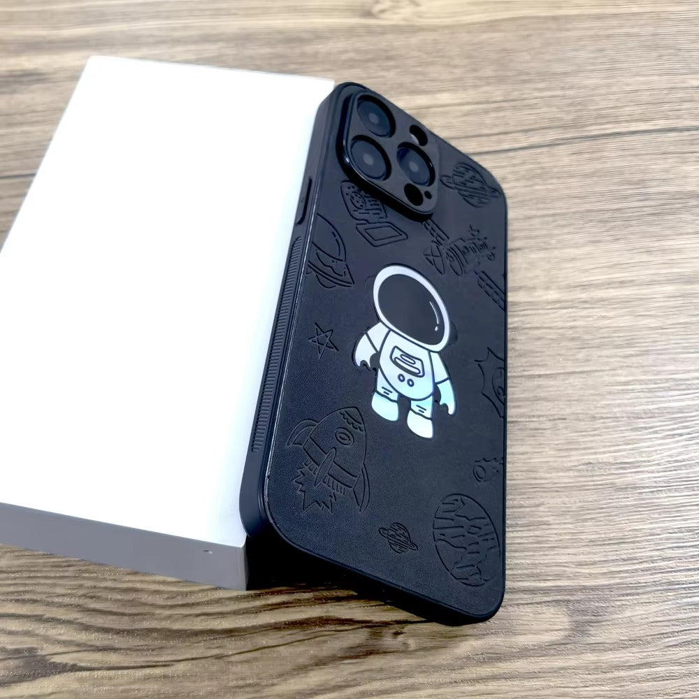 Premium Gradient Laser Astronaut iPhone Case – Faux Leather, Full Back Protection, Stylish & Durable Cover | Case for iPhone