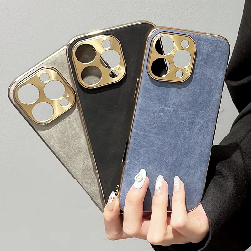 Luxury Lambskin Leather iPhone Case – Electroplated Frame, Soft & Durable Shell, Stylish Protection for Everyday Use
