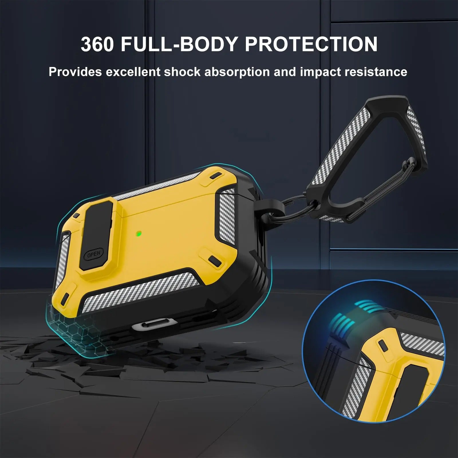 Premium Carbon Fiber AirPods Case Cover – Shockproof TPU Hard Shell with Secure Lock, Keychain, Wireless Charging Compatible for AirPods Pro 2, 3, 2, 1 & 4