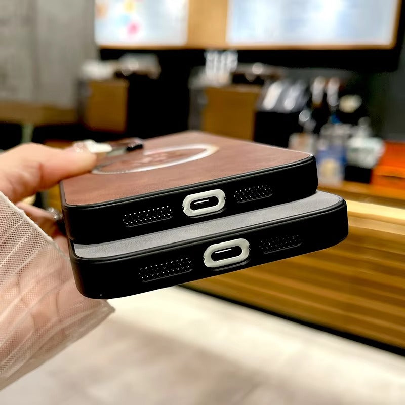 Premium Retro Leather Maple Leaf iPhone Case – MagSafe Charging, Stylish & Durable Full Protection Cover | Case for iPhone