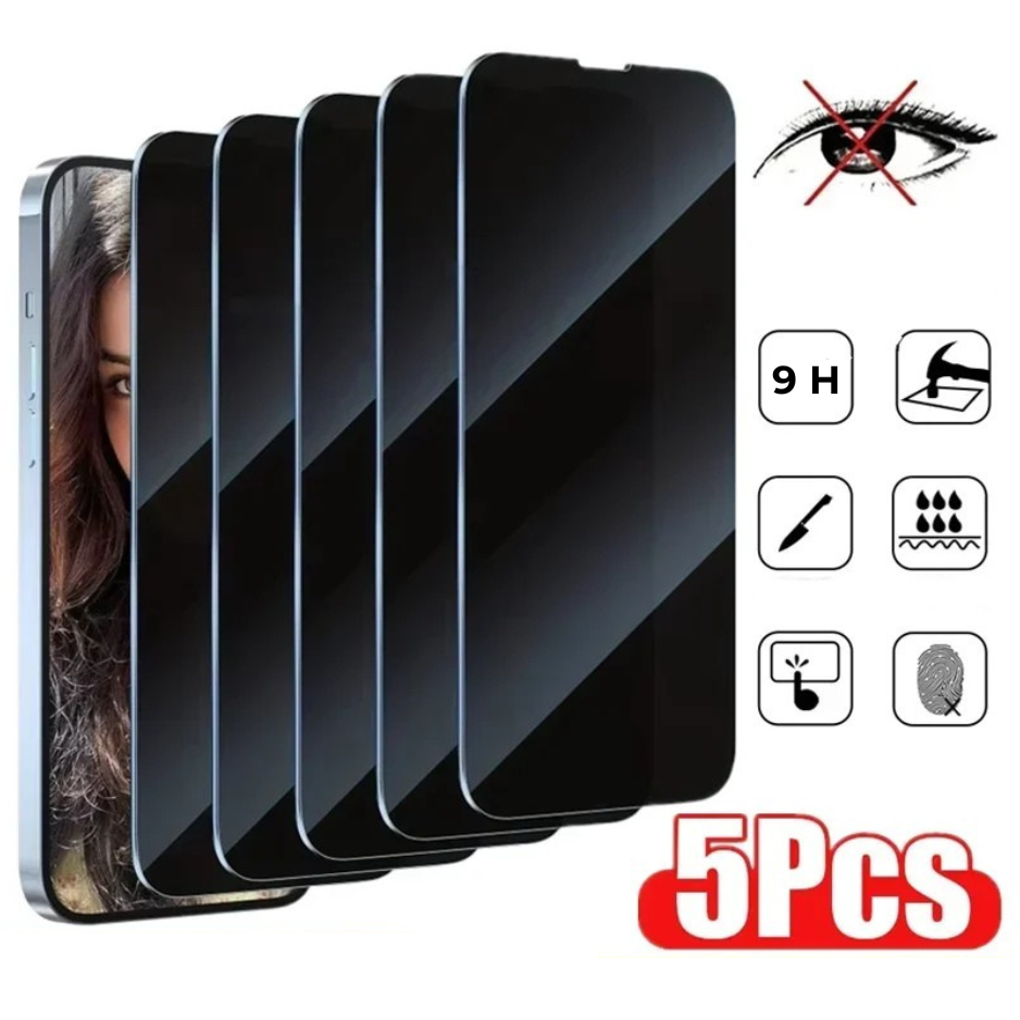 Premium 5Pcs Full Cover Privacy Screen Protector Anti-Spy Tempered Glass Scratch-Resistant & Water-Resistant for Apple iPhone