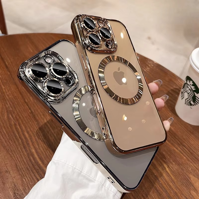 Luxury Electroplated MagSafe iPhone Case - Soft Clear Silicone TPU Cover, Wireless Charging Compatible, Case for iPhone