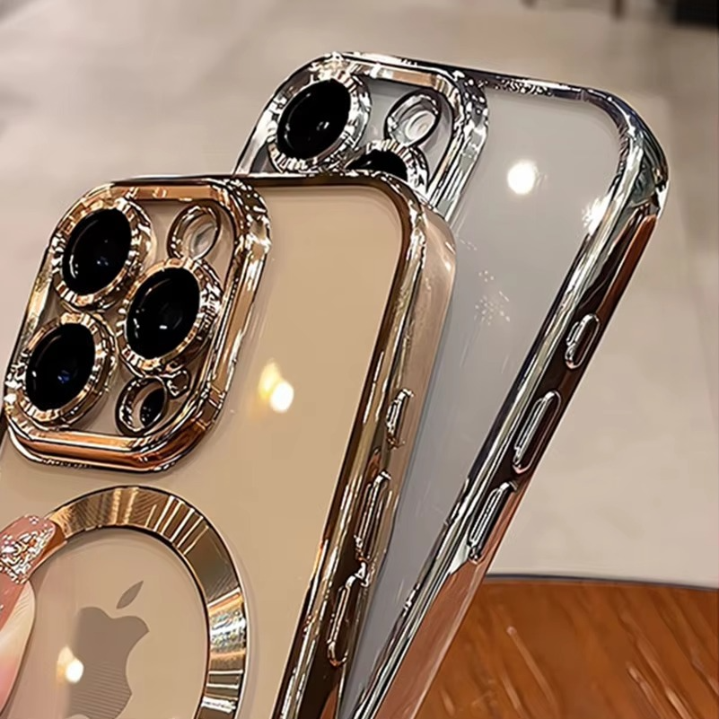 Luxury Electroplated MagSafe iPhone Case - Soft Clear Silicone TPU Cover, Wireless Charging Compatible, Case for iPhone