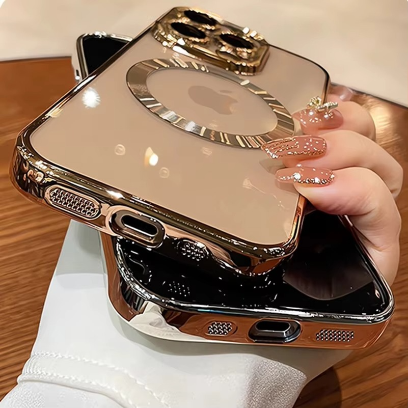 Luxury Electroplated MagSafe iPhone Case - Soft Clear Silicone TPU Cover, Wireless Charging Compatible, Case for iPhone