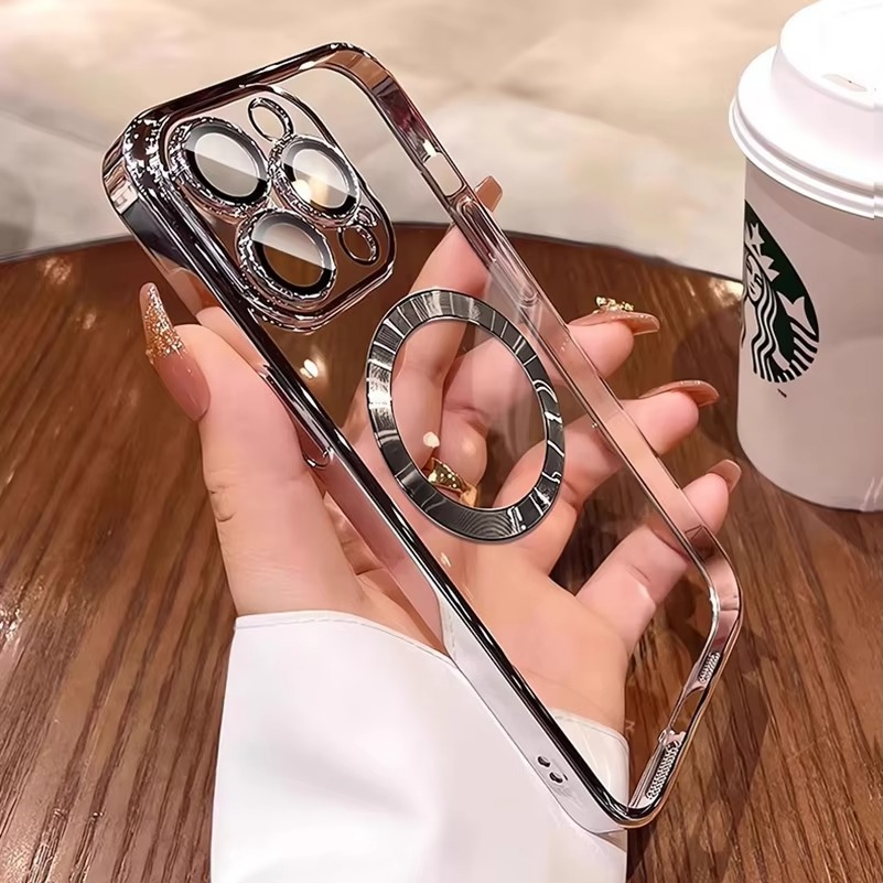 Luxury Electroplated MagSafe iPhone Case - Soft Clear Silicone TPU Cover, Wireless Charging Compatible, Case for iPhone