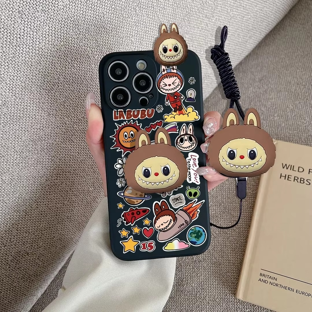 Luxury Apple iPhone Case, MagSafe Compatible, Camera Lens and Screen Protection, Ultra Thin, Shockproof, Magnetic, Full All Around Protection, Wink Labubu Rope Cover