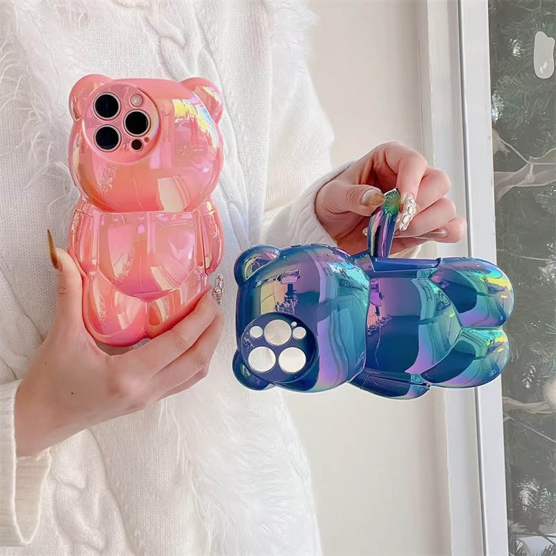 Luxury Apple iPhone Case, MagSafe Compatible, Camera Lens and Screen Protection, Ultra Thin, Shockproof, Magnetic, Full All Around Protection, 3D Bear Gradient Cartoon Cover