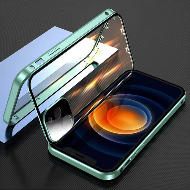 Luxury Apple iPhone Case, MagSafe Compatible, Camera Lens and Screen Protection, Ultra Thin, Shockproof, Magnetic, Full All Around Protection, Double Glass Lock Bumper Case